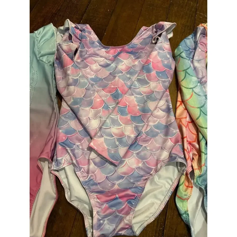 Girls Gymnastics Leotards Lot - Sizes 6 & 8 with Shorts (Mermaid & Ombre Styles)